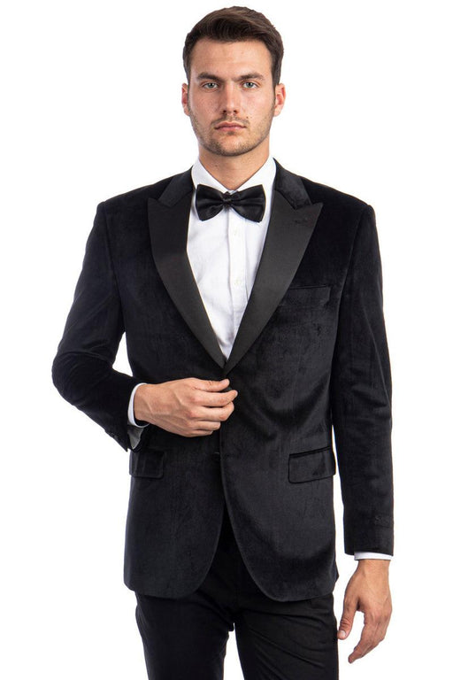 s Formal Wear Men's Tazio Velvet Two-Button Peak Lapel Wedding & Prom Tuxedo Jacket, Black - USA Men's Outlet