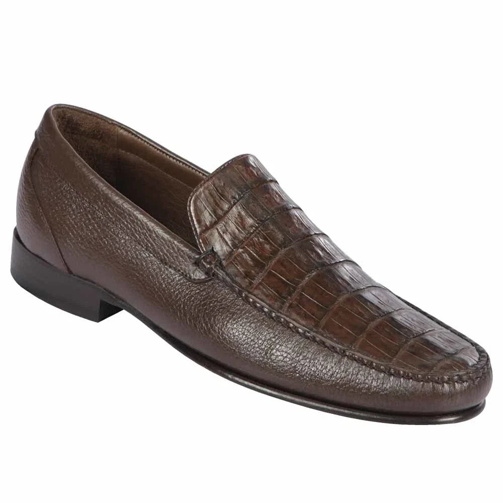 Men’s Brown Exotic Leather Slip-On Loafers – Genuine Crocodile & Calfskin