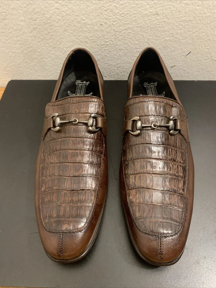 Men’s Regal Brown Slip-On Shoes – Genuine Crocodile & Calfskin Leather