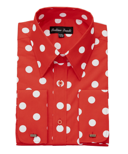 Mens Fashion Polka Dot Dress Shirt – Red White Cotton French Cuff Design