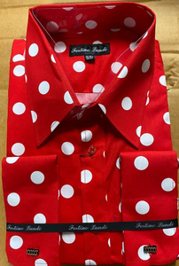 Mens Fashion Polka Dot Dress Shirt – Red White Cotton French Cuff Design