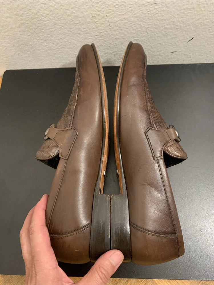 Men’s Regal Brown Slip-On Shoes – Genuine Crocodile & Calfskin Leather