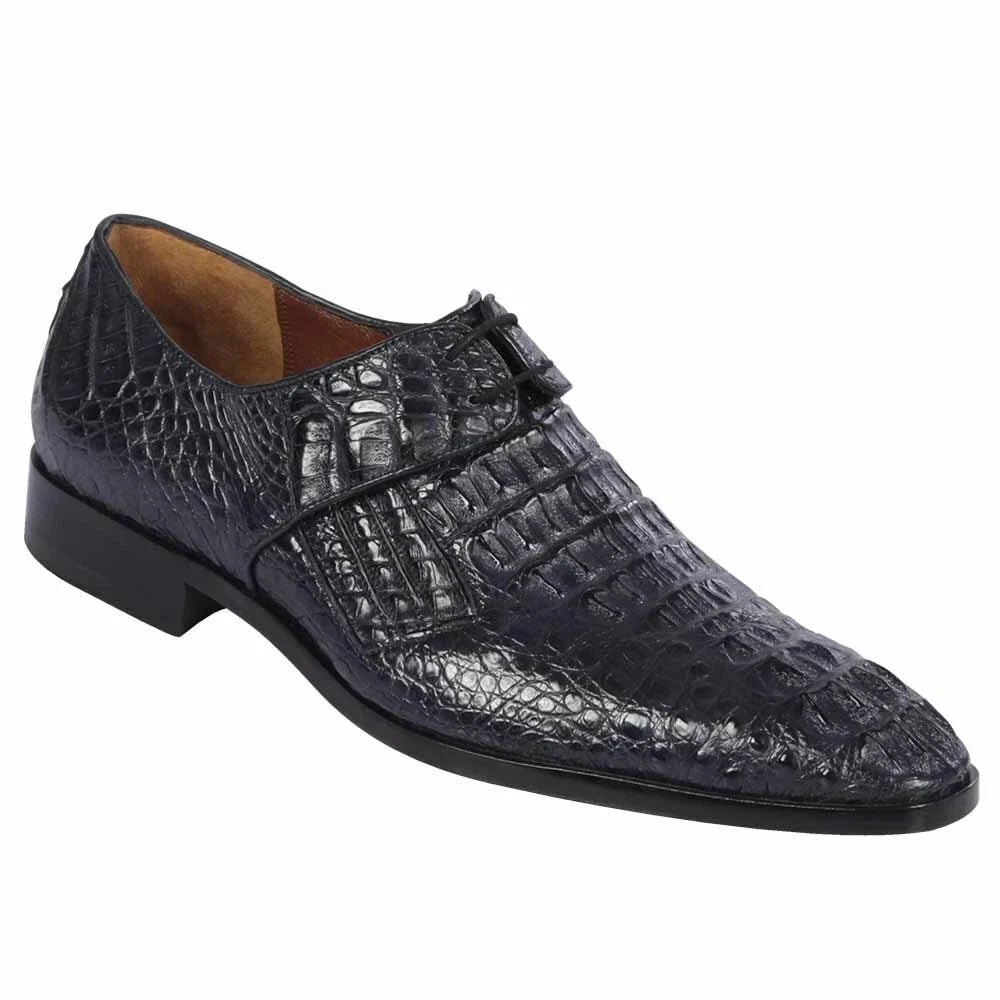Men’s Navy Genuine Crocodile and Calfskin Leather Slip-On Dress Shoes
