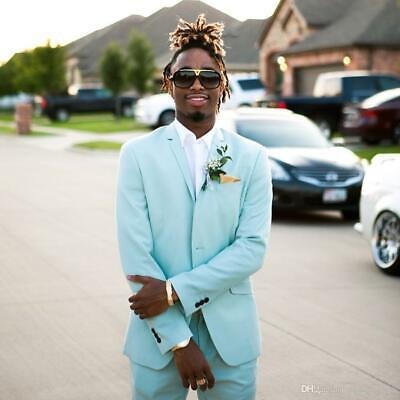 Light Blue Men Slim Fit Suit Casual Party Prom Groom Tuxedo Wedding Suit Custom Baby Blue Prom Tuxedo