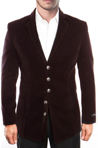Men's Five Button Vintage Style Velvet Coats in Burgundy