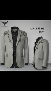 Men's Suede Cowboy Blazer Ultra Slim Fit LAM-516 in Color Gray
