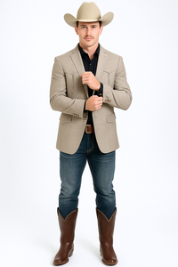 Western Blazer - Saco Para Hombre -Mens Double Button Western Taupe Blazer