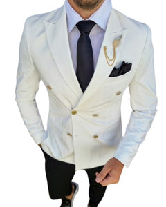 Ivory Double Breasted Blazer With Gold Buttons - Cream Sport Coat - Off White Jacket