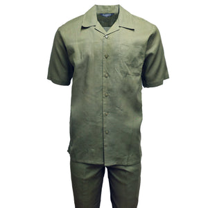 Mens Sage Green Linen Shirt and Pants Casual Outfit Set