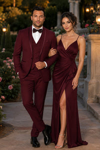 Maroon Prom Suit - Maroon Prom Tuxedo Suits - Maroon Wedding Tuxedo Mens One Button Satin Trim Shawl Tuxedo in Burgundy Wool