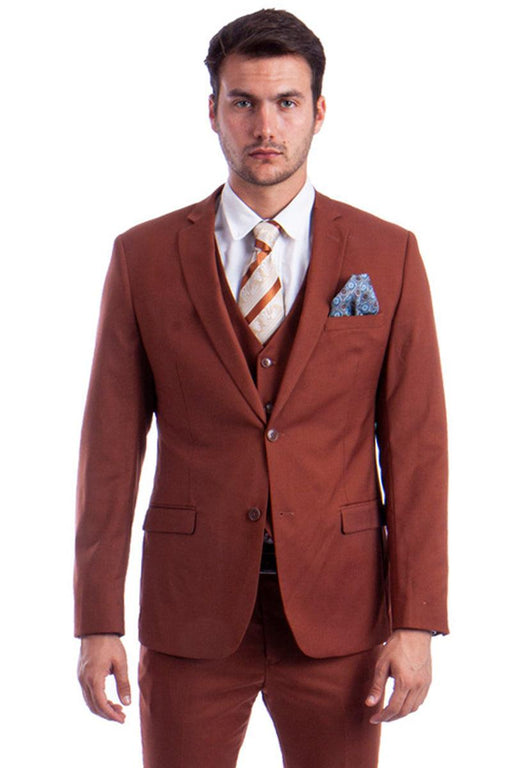 Sean Alexander Men's Slim Fit Vested Suit Light Brown Rust | 44R (CLOSE OUT) - USA Men's Outlet