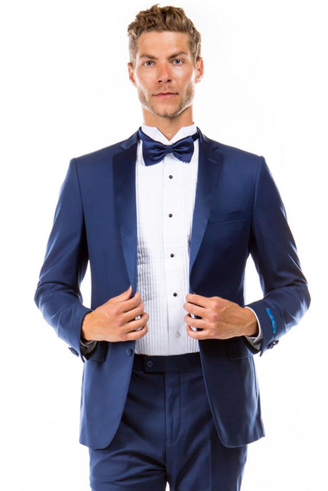 "Sean Alexander Men's Two Button Slim Fit Indigo Blue Tuxedo for Weddings & Proms" - USA Men's Outlet