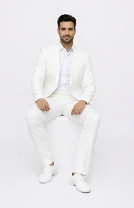 Seersucker Suit Peak Lapel Suit in Color "White" - Summer Fabric Tone on Tone Shadow Stripe By Rossiman