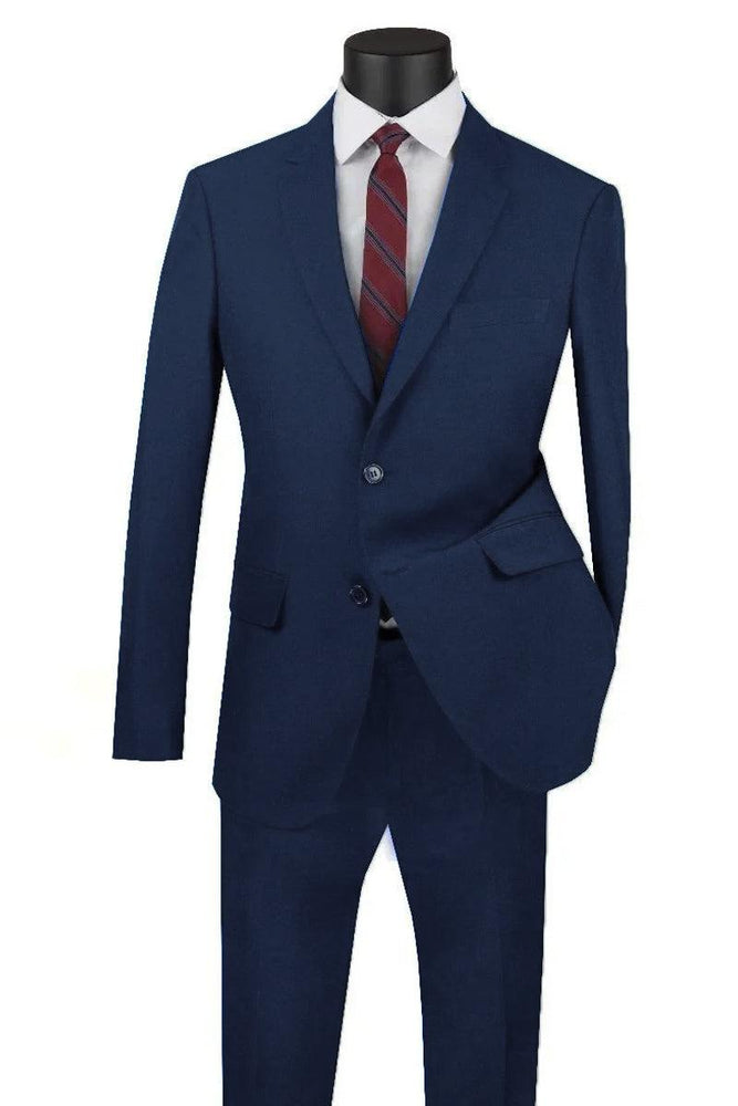 SignatureMenswear Navy Modern Two-Button Poplin Suit - USA Men's Outlet