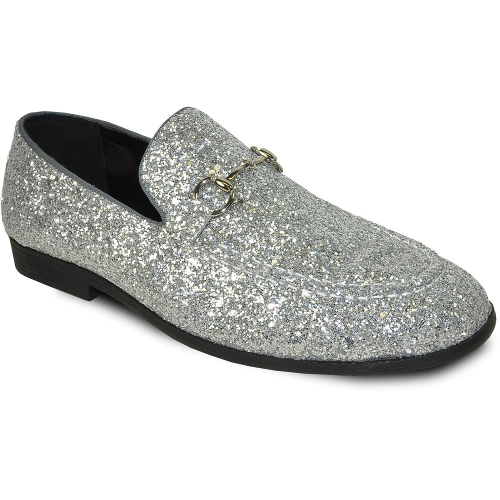 "Silver Grey Glitter Sequin Tuxedo Loafers: Elevate Your Prom Look with the Latest Menswear from Bravo" - USA Men's Outlet