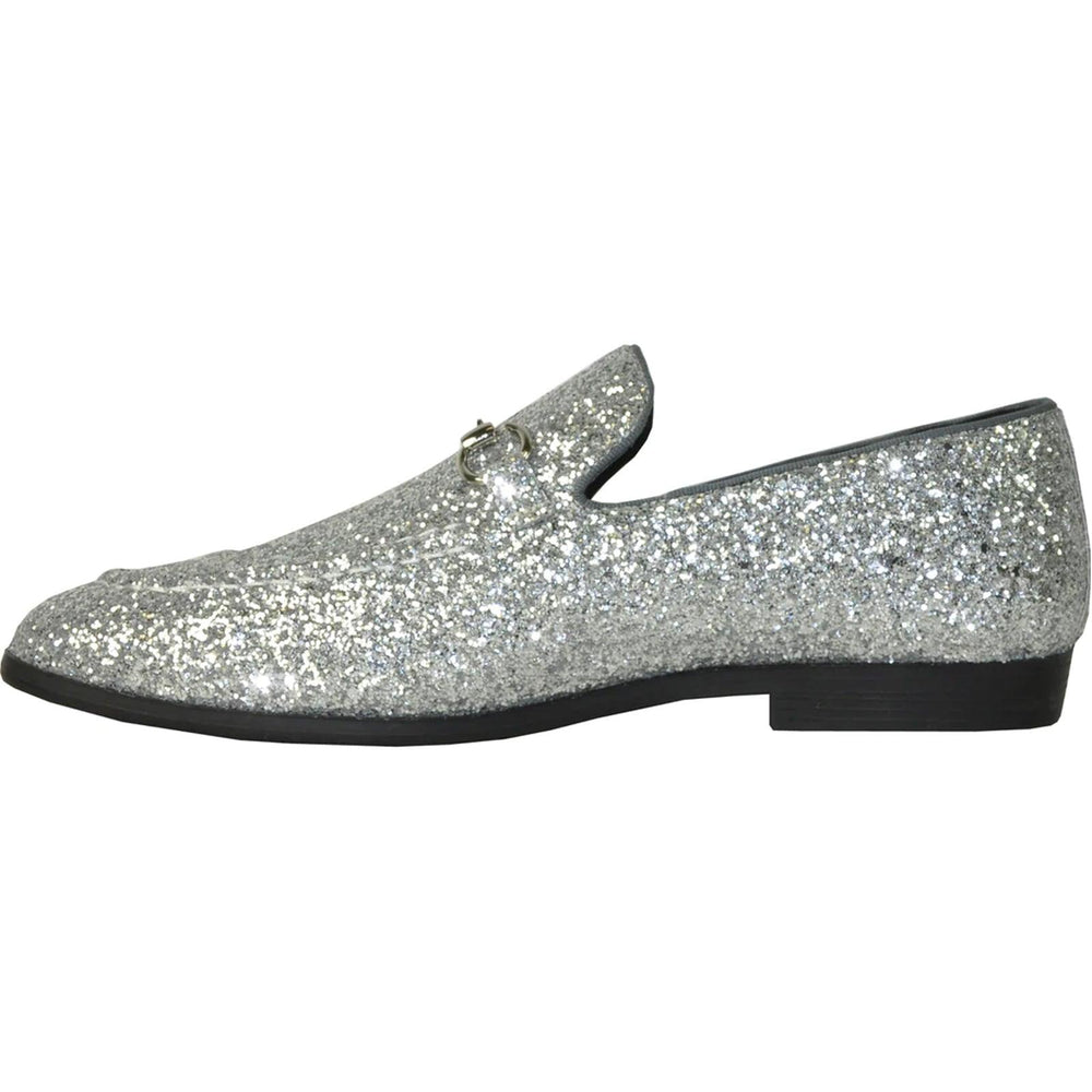 "Silver Grey Glitter Sequin Tuxedo Loafers: Elevate Your Prom Look with the Latest Menswear from Bravo" - USA Men's Outlet