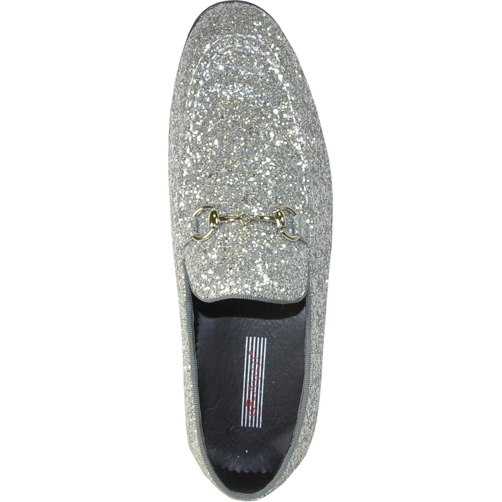 "Silver Grey Glitter Sequin Tuxedo Loafers: Elevate Your Prom Look with the Latest Menswear from Bravo" - USA Men's Outlet