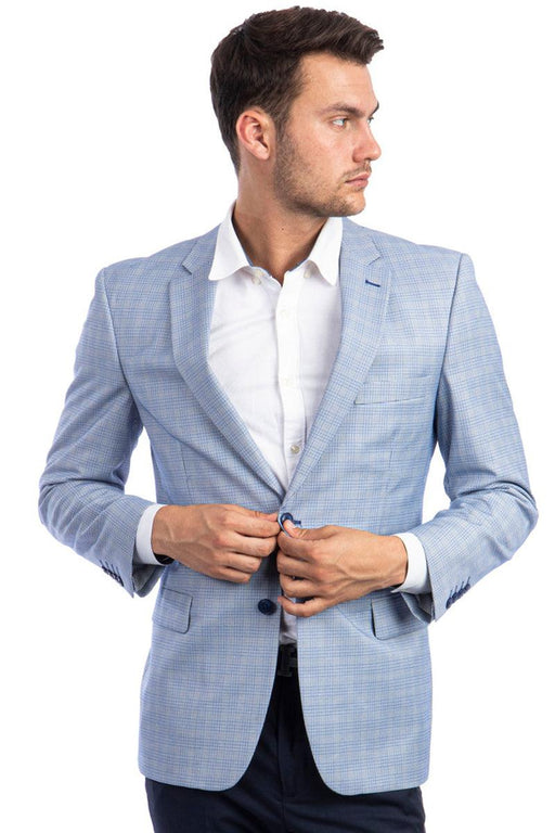 "Sky Blue Glen Plaid Sport Coat - Tazio Men's Regular Fit 2-Button Blazer" - USA Men's Outlet