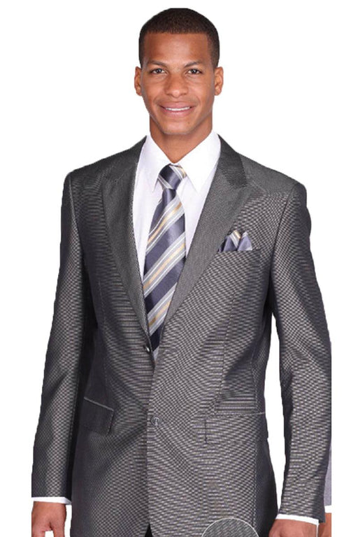 Sleek Black & White Sharkskin 2-Button Slim Fit Suit by Fortino Landi - USA Men's Outlet