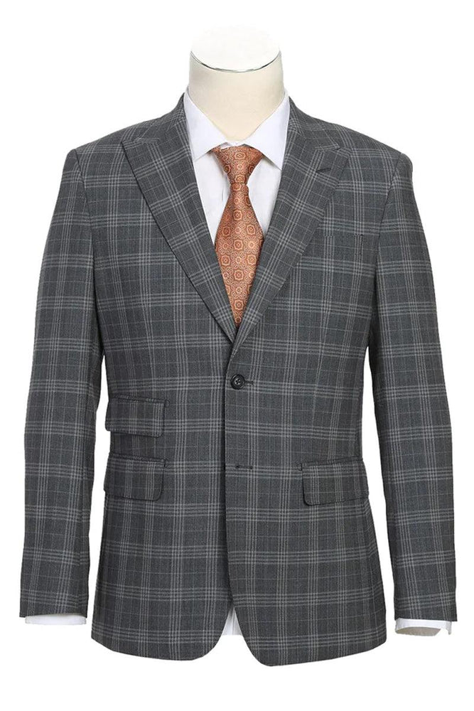 "Sleek English Laundry Gray Wool Suit, 2-Btn Slim Fit W/Peak Lapel Plaid" - USA Men's Outlet