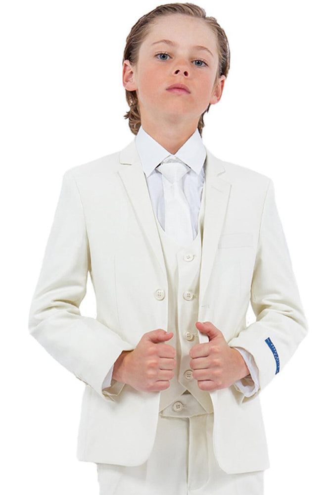 Sleek Ivory Vested Boy's Wedding Suit by Perry Ellis - USA Men's Outlet