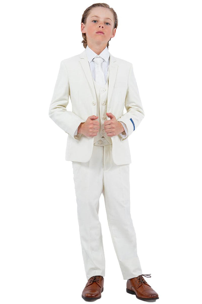 Sleek Ivory Vested Boy's Wedding Suit by Perry Ellis - USA Men's Outlet