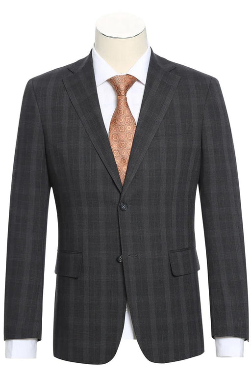 "Sleek Men's Notch Lapel Suit by English Laundry - Dark Charcoal Grey Windowpane Plaid" - USA Men's Outlet