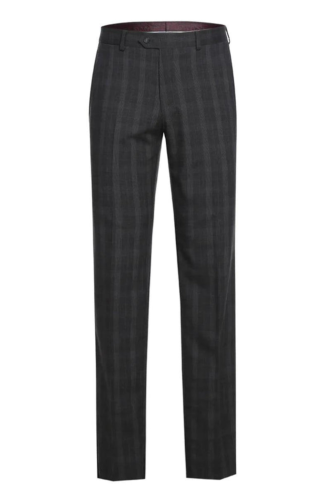"Sleek Men's Notch Lapel Suit by English Laundry - Dark Charcoal Grey Windowpane Plaid" - Elegant Mensattire