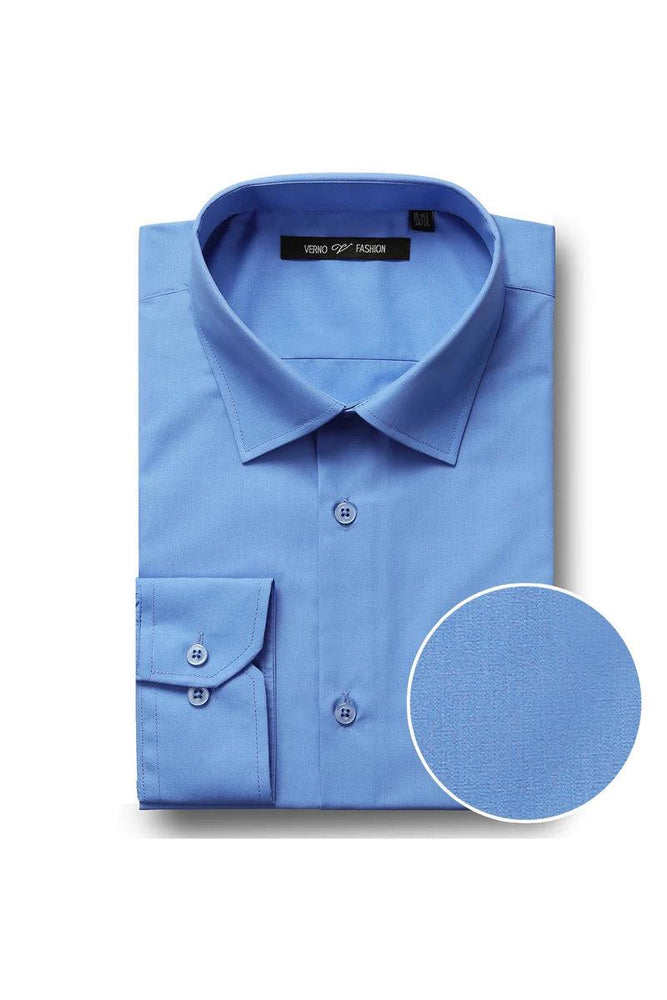 "Slim Fit Light Blue Dress Shirt by Verno: Spread Collar Chic" - USA Men's Outlet