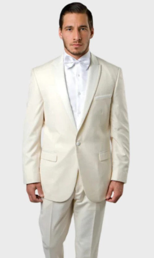 Big and Tall Tuxedo - Slim Fit Off White 1 Button Peak Lapel Tuxedo