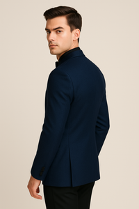 Mens Slim Fit Paisley Shawl Lapel Prom Dinner Jacket Tuxedo Blazer in Navy Blue