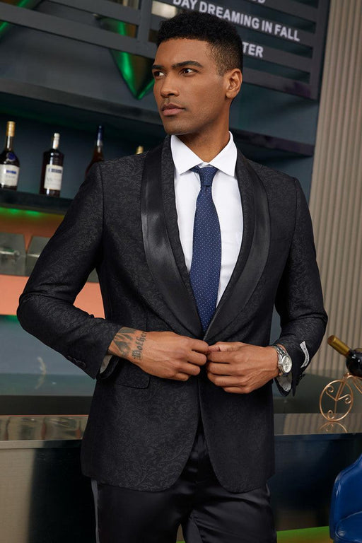 Slim Fit Paisley Tuxedo in Midnight Black - USA Men's Outlet