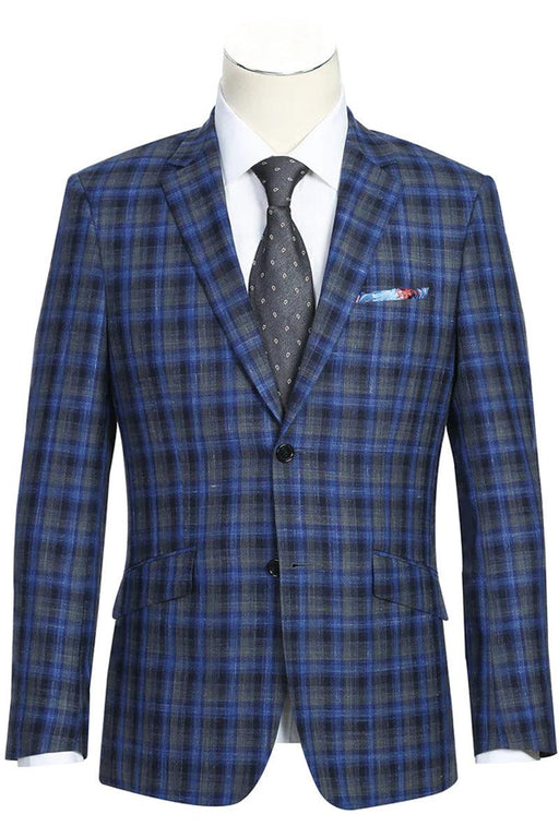 Slim Fit Wool Plaid Blazer – Renoir Navy & Grey Windowpane - USA Men's Outlet