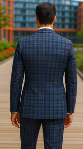 Slim Fit Wool Plaid Blazer – Renoir Navy & Grey Windowpane