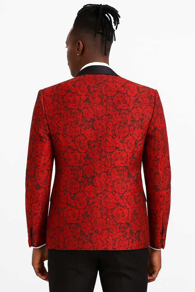 slim fit one button red and black wedding tuxedo suit for men