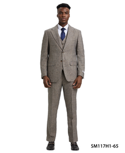 Stacy Adams Men's 3 Piece Hybrid Windowpane Suit - Notch Lapel