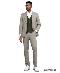 Stacy Adams Men's 3 Piece Glen Plaid Hybrid Fit Suit - Accented Vest