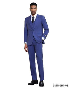 Stacy Adams Men's 3 Piece Hybrid Fit Suit - Subtle Windowpane