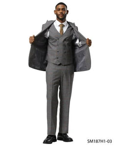 Stacy Adams Men's 3 Piece Hybrid Fit Suit - Glen Plaid Pattern