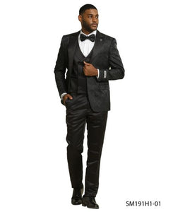 Stacy Adams Men's 3 Piece Hybrid Fit Suit - Floral Satin