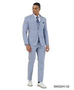 Stacy Adams Men's 3 Piece Hybrid Fit Suit - Subtle Windowpane Plaid