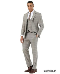 Stacy Adams Men's 3 Piece Hybrid Fit Suit - Textured Glen Check