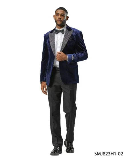 Stacy Adams Men's Hybrid Fit Sport Coat - Rhinestone Embedded Peak Lapel
