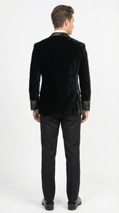 Men’s Smoking Jacket  Black and Gold Embroidered Tuxedo Blazer – Luxury Velvet Formal Dinner Jacket with Paisley Lapel