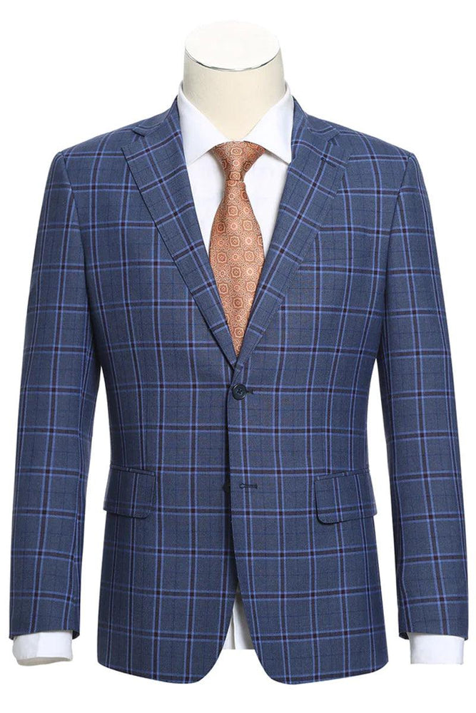 "Sophisticated Navy Blue Windowpane Plaid Two-Button Suit" by English Laundry - Elegant Mensattire