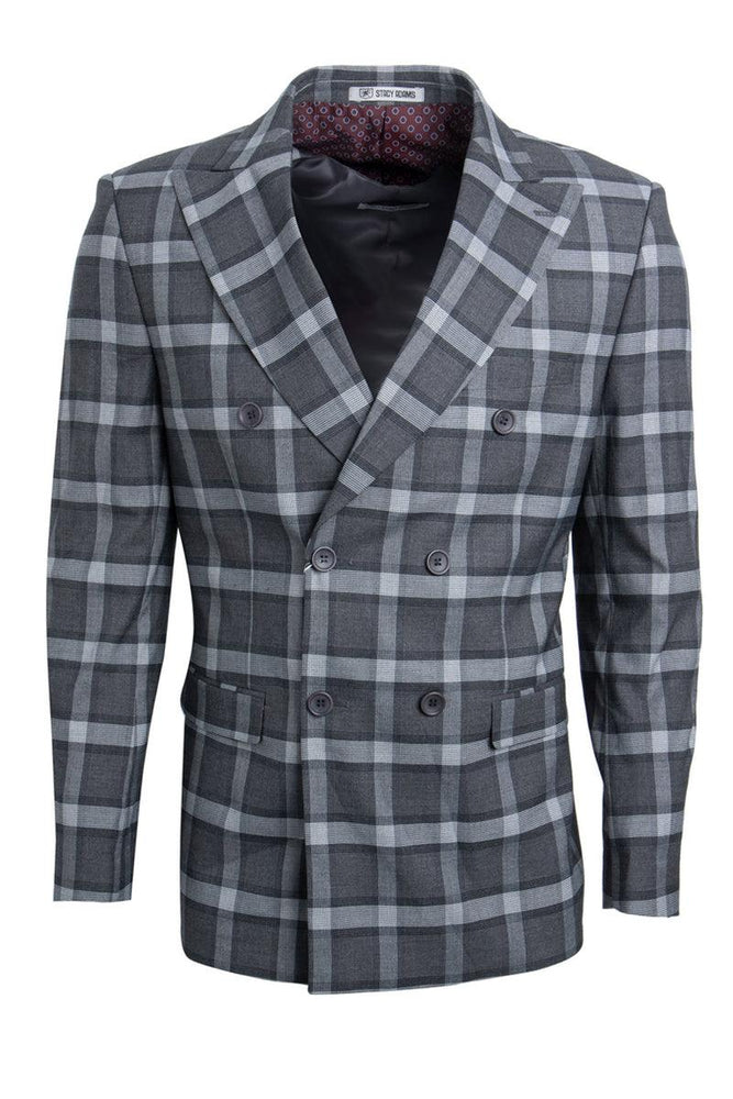 "Stacy Adams Double-Breasted Men's Suit in Black & Grey Windowpane" - USA Men's Outlet