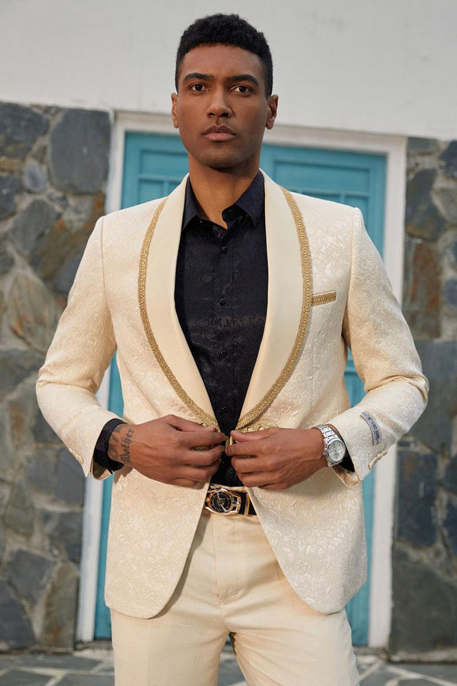 "Stacy Adams Ivory & Gold Paisley Tuxedo Jacket for Weddings" - USA Men's Outlet