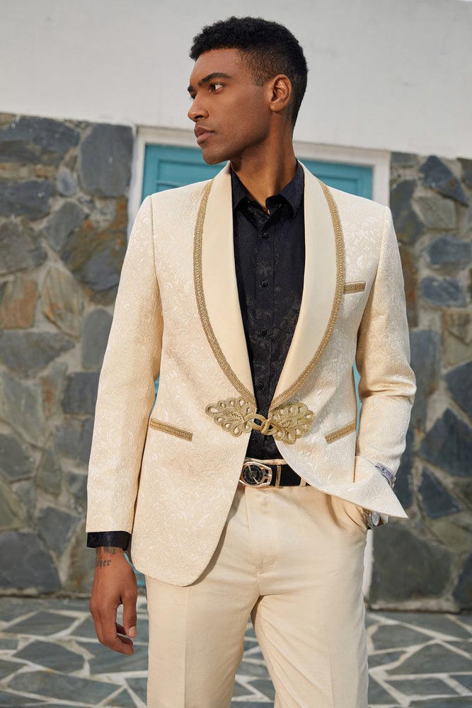 "Stacy Adams Ivory & Gold Paisley Tuxedo Jacket for Weddings" - USA Men's Outlet