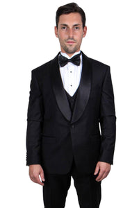 Stacy Adams Men's Black Tux with Shawl Lapel & Single Button Vest - Elegant Mensattire