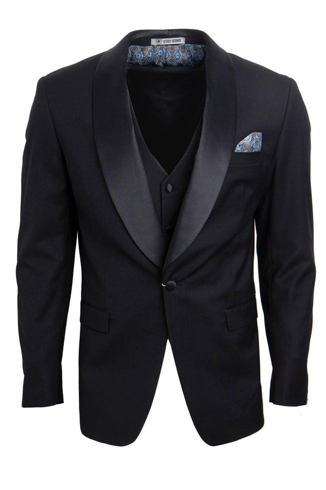 Stacy Adams Men's Black Tux with Shawl Lapel & Single Button Vest - USA Men's Outlet